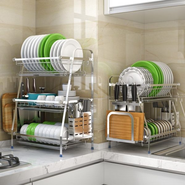 304 Stainless Steel Dish Rack Countertop Drain Dish Rack Kitchen Storage Holders & Racks Kitchen Supplies