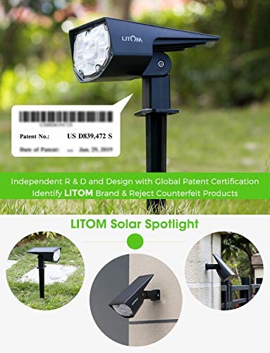 LITOM 12 LEDs Solar Landscape Spotlights, IP67 Waterproof Solar Powered Wall Lights 2-in-1 Wireless Outdoor Solar Landscaping Light for Yard Garden Driveway Porch Walkway Pool Patio (Cold White)