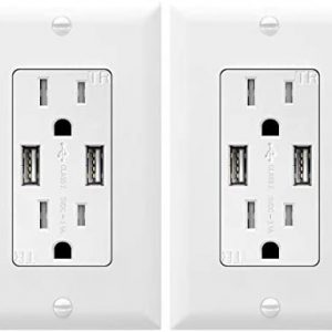 TOPGREENER 3.1A USB Outlet, USB Wall Outlet, 15A TR Receptacle, for iPhone XS/MAX/XR/X/8/7/6s/Plus, iPad, LG, HTC and more, Compatible Samsung Galaxy S9/S8/S7/S6, Note9/8/7 and more, 2-Pack, White