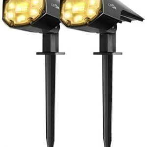 LITOM 12 LEDs Solar Landscape Spotlights, IP67 Waterproof Solar Powered Wall Lights 2-in-1 Wireless Outdoor Solar Landscaping Light for Yard Garden Driveway Porch Walkway Pool Patio (Warm White)