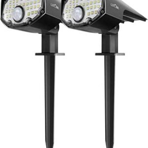 LITOM 30 LEDs Solar Motion Sensor Landscape Spotlights, IP67 Waterproof Outdoor Solar Powered Security Wall Light 3 Modes Solar Landscaping Lighting for Yard Garden Garage Pool Patio 2 Pack Cold White