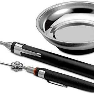 Katzco Magnetic Parts Trays - 3 Pack - Durable Holder with Pick-Up Tool and Telescoping Mirror for Garage, Mechanic, Home, Workshop, Construction Site