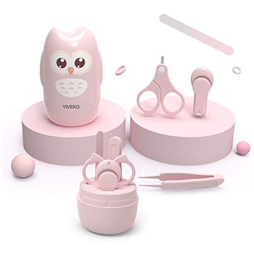 YIVEKO Baby Nail Kit, 4-in-1 Baby Nail Care Set with Cute Case, Baby Nail Clipper, Scissors, Nail File & Tweezers, Baby Manicure Kit and Pedicure kit for Newborn, Infant, Toddler, Kids-Owl Pink
