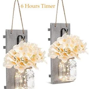 HAchoo Rustic Wall Sconces Mason Jar Decoration Handmade Wall Decor Hanging Design with LED Fairy Lights Living Decor,Farmhouse Kitchen Decorations Wall Home Decor Bathroom Set of 2…