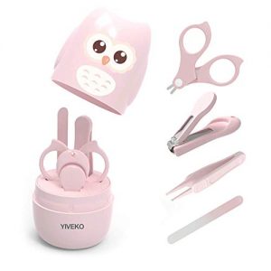 YIVEKO Baby Nail Kit, 4-in-1 Baby Nail Care Set with Cute Case, Baby Nail Clipper, Scissors, Nail File & Tweezers, Baby Manicure Kit and Pedicure kit for Newborn, Infant, Toddler, Kids-Owl Pink