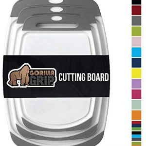 GORILLA GRIP Original Oversized Cutting Board, 3 Piece, BPA Free, Dishwasher Safe, Juice Grooves, Larger Thicker Boards, Easy Grip Handle, Non Porous, Extra Large, Kitchen, Set of 3, Gray