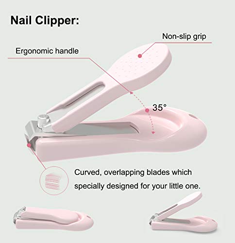 YIVEKO Baby Nail Kit, 4-in-1 Baby Nail Care Set with Cute Case, Baby Nail Clipper, Scissors, Nail File & Tweezers, Baby Manicure Kit and Pedicure kit for Newborn, Infant, Toddler, Kids-Owl Pink