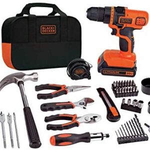 BLACK+DECKER 20V MAX Drill & Home Tool Kit, 68 Piece (LDX120PK),Black/Orange