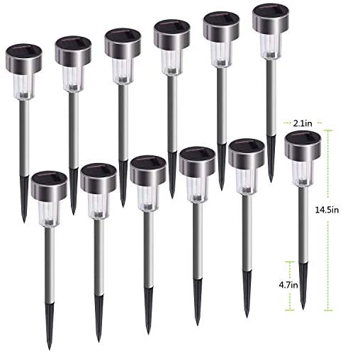 Solar Lights Outdoor, 12Pack Stainless Steel Outdoor Solar Lights - Waterproof, LED Landscape Lighting Solar Powered Outdoor Lights Solar Garden Lights for Pathway Walkway Patio Yard & Lawn-Cool White
