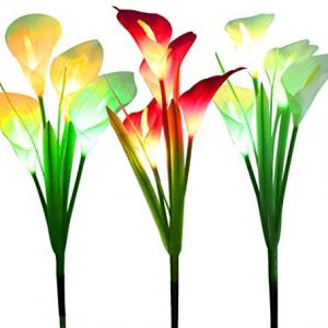 WOSPORTS Solar Lights Outdoor Garden Stake Flower Lights, Multi Color Changing LED Lily Solar Powered Lights for Patio, Lawn, Garden, Yard Decoration (Solar Lights Outdoor 3Pack)