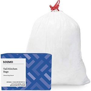 Amazon Brand - Solimo Tall Kitchen Drawstring Trash Bags, 13 Gallon, 200 Count