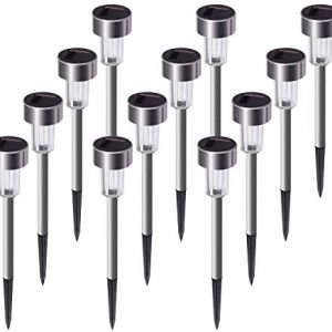 Solar Lights Outdoor, 12Pack Stainless Steel Outdoor Solar Lights - Waterproof, LED Landscape Lighting Solar Powered Outdoor Lights Solar Garden Lights for Pathway Walkway Patio Yard & Lawn-Cool White