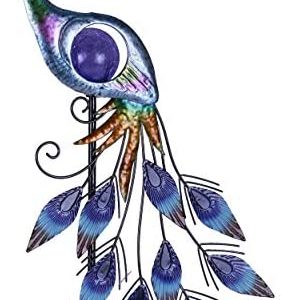 TERESA'S COLLECTIONS 31.5 inch Metal Peacock Decor Solar Garden Lights Solar Peacock Stake for Outdoor Patio Yard Decorations