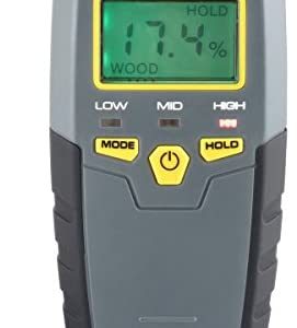General Tools MMD4E Digital Moisture Meter, Water Leak Detector, Moisture Tester, Pin Type, Backlit LCD Display With Audible and Visual High-Medium-Low Moisture Content Alerts, Grays