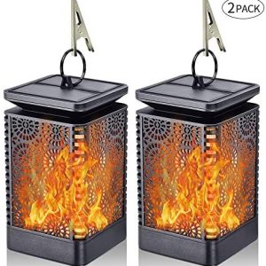Solar Lantern Lights Dancing Flame Waterproof Outdoor Hanging Lantern Solar Powered Umbrella LED Night Lights Dusk to Dawn Auto On/Off Landscape Decorative for Garden Patio Deck Yard Path 2 Pack