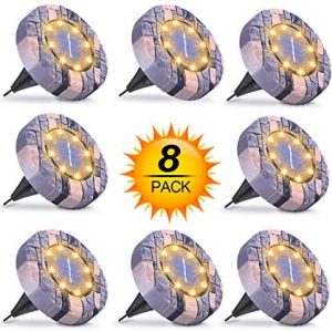 Solar Lights Outdoor, Solar Powered Ground Lights Outdoor Waterproof Solar Garden Lights 8 LED Solar Disk Lights, Solar Landscape Lights for Pathway Yard Walkway Patio Lawn Path (8 Pack Warm White)