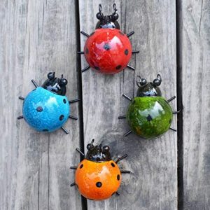 GIFTME 5 Metal Garden Wall Art Decorative Set of 4 Cute Ladybugs Outdoor Wall Sculptures