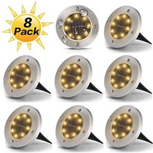 Dekugaa Solar Ground Lights, Disk Lights Waterproof in-Upgraded Outdoor Garden Waterproof Bright in-Ground Lights for Lawn Pathway Yard Driveway, with 8 LED (Warm White)