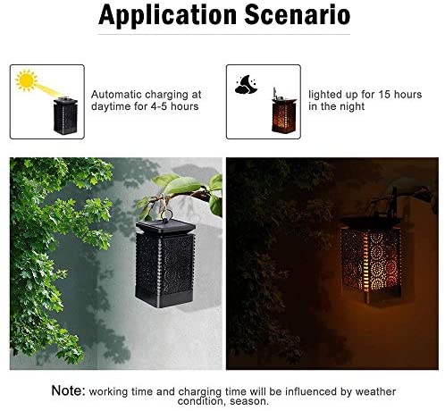 Solar Lantern Lights Dancing Flame Waterproof Outdoor Hanging Lantern Solar Powered Umbrella LED Night Lights Dusk to Dawn Auto On/Off Landscape Decorative for Garden Patio Deck Yard Path 2 Pack