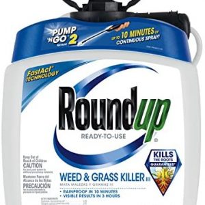 Roundup Ready-To-Use Weed & Grass Killer III -- with Pump 'N Go 2 Sprayer, Use in & Around Vegetable Gardens, Tree Rings, Flower Beds, Patios & More, Kills to the Root, 1.33 gal.