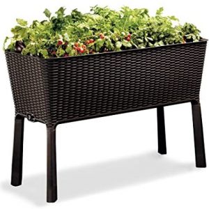 Keter Easy Grow 31.7 Gallon Raised Garden Bed with Self Watering Planter Box and Drainage Plug, Brown