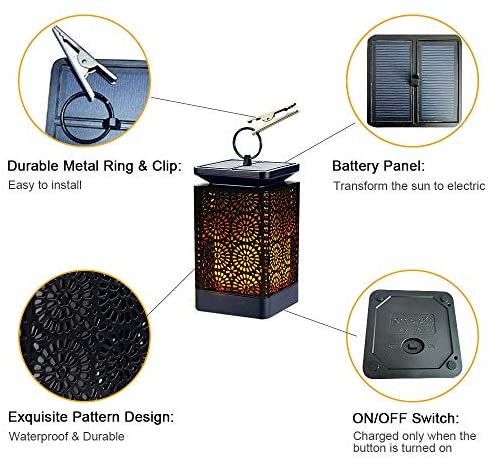 Solar Lantern Lights Dancing Flame Waterproof Outdoor Hanging Lantern Solar Powered Umbrella LED Night Lights Dusk to Dawn Auto On/Off Landscape Decorative for Garden Patio Deck Yard Path 2 Pack