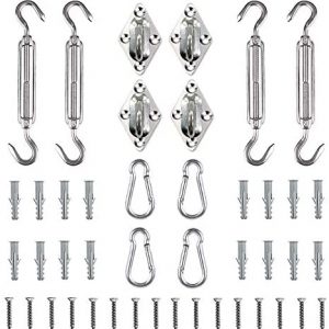 Sun Shade Sail Hardware Kit, Tiberham Heavy Duty Anti-Rust Rectangle/Square Shade Sail Installation for Patio Lawn and Garden (44 Pcs)