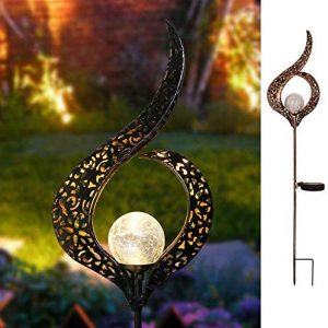 Homeimpro Outdoor Solar Lights Garden Crackle Glass Globe Stake Lights,Waterproof LED Lights for Garden,Lawn,Patio or Courtyard