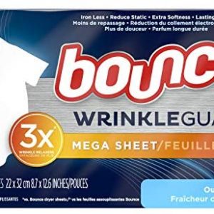 Bounce WrinkleGuard Mega Dryer Sheets, Fabric Softener and Wrinkle Releaser Sheets, Outdoor Fresh Scent, 120 Count (Pack of 2, 60 Count Each)