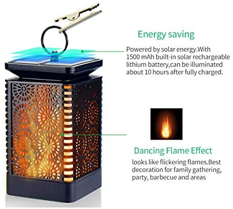 Solar Lantern Lights Dancing Flame Waterproof Outdoor Hanging Lantern Solar Powered Umbrella LED Night Lights Dusk to Dawn Auto On/Off Landscape Decorative for Garden Patio Deck Yard Path 2 Pack