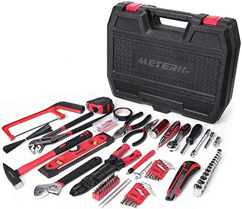 Meterk 170 Pcs Home Tool Kit- Household/Auto Repair Mechanic Tool Set with Wrenches, Screwdriver Set, Sockets Kit, Hammer, Pliers and Toolbox Storage Case for Homeowner, DIYER, Handyman
