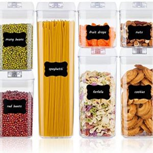 Airtight Food Storage Containers, Vtopmart 7 Pieces BPA Free Plastic Cereal Containers with Easy Lock Lids, for Kitchen Pantry Organization and Storage, Include 24 Labels