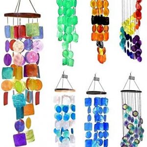 Bellaa 22890 Rainbow Wind Chimes Patio Lawn Garden Unique Wind Chimes Hanging Capiz Memorial Grace Handmade Chimes 27 inch Presents for Mom Gifts for Grandma