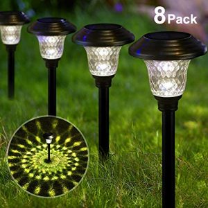 BEAU JARDIN Solar Lights Bright Pathway Outdoor Garden Stake Glass Stainless Steel Waterproof Auto On/Off White Wireless Sun Powered Landscape Lighting for Yard Patio Walkway Landscape Spike Pathway