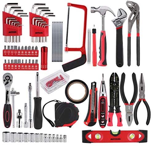 Meterk 170 Pcs Home Tool Kit- Household/Auto Repair Mechanic Tool Set with Wrenches, Screwdriver Set, Sockets Kit, Hammer, Pliers and Toolbox Storage Case for Homeowner, DIYER, Handyman