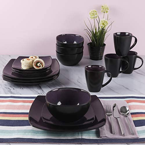 Gibson Soho Lounge Dinnerware set, Square, Purple