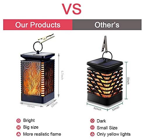 Solar Lantern Lights Dancing Flame Waterproof Outdoor Hanging Lantern Solar Powered Umbrella LED Night Lights Dusk to Dawn Auto On/Off Landscape Decorative for Garden Patio Deck Yard Path 2 Pack