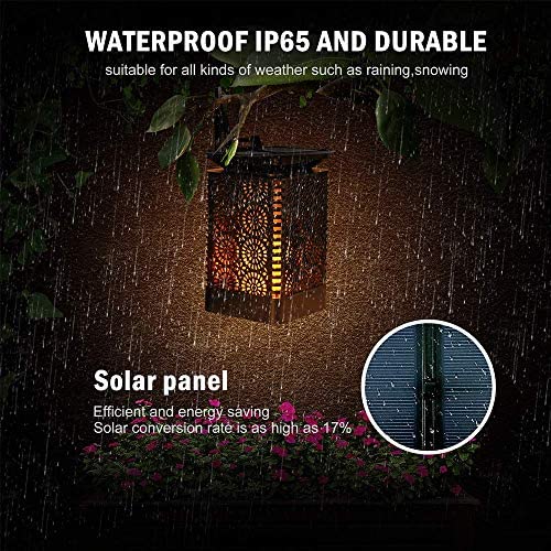 Solar Lantern Lights Dancing Flame Waterproof Outdoor Hanging Lantern Solar Powered Umbrella LED Night Lights Dusk to Dawn Auto On/Off Landscape Decorative for Garden Patio Deck Yard Path 2 Pack