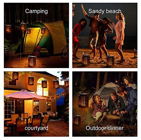 Solar Lantern Lights Dancing Flame Waterproof Outdoor Hanging Lantern Solar Powered Umbrella LED Night Lights Dusk to Dawn Auto On/Off Landscape Decorative for Garden Patio Deck Yard Path 2 Pack