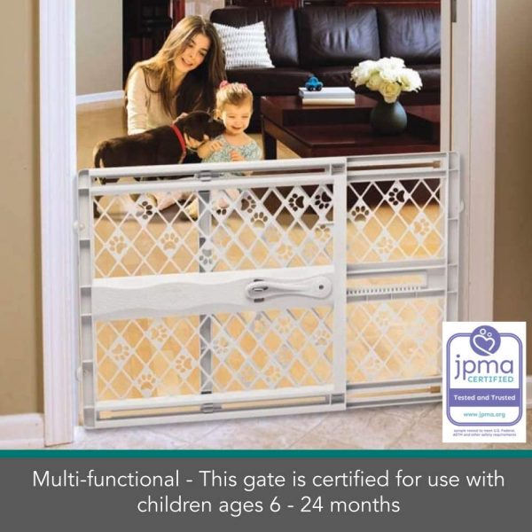 North States MyPet Paws 40" Portable Pet Gate: Expands & Locks in Place with no Tools. Pressure Mount. Fits 26"- 42" Wide (23" Tall, Light Gray) (8871)