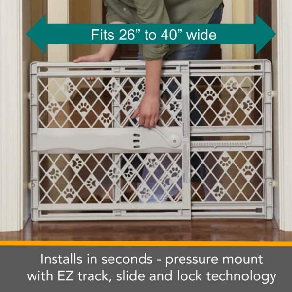 North States MyPet Paws 40" Portable Pet Gate: Expands & Locks in Place with no Tools. Pressure Mount. Fits 26"- 42" Wide (23" Tall, Light Gray) (8871)