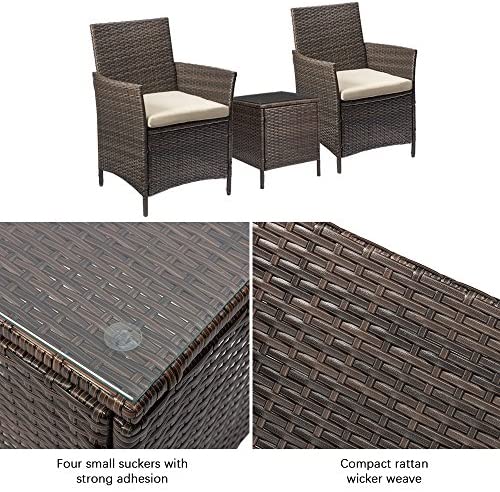 Devoko Patio Porch Furniture Sets 3 Pieces PE Rattan Wicker Chairs with Table Outdoor Garden Furniture Sets (Brown/Beige)