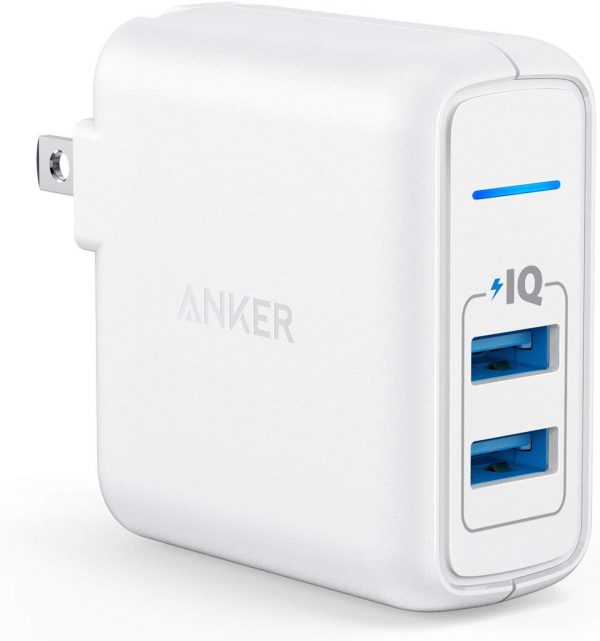 USB Charger, Anker Elite Dual Port 24W Wall Charger, PowerPort 2 with PowerIQ and Foldable Plug, for iPhone 11/Xs/XS Max/XR/X/8/7/6/Plus, iPad Pro/Air 2/Mini 3/Mini 4, Samsung S4/S5, and More