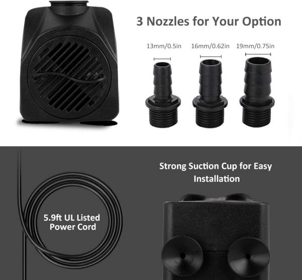 GROWNEER 550GPH Submersible Pump 30W Ultra Quiet Fountain Water Pump, 2000L/H, with 7.2ft High Lift, 3 Nozzles for Aquarium, Fish Tank, Pond, Hydroponics, Statuary