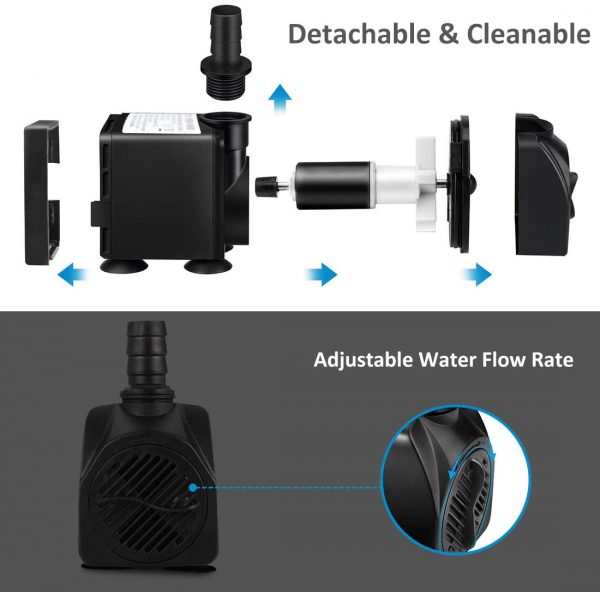GROWNEER 550GPH Submersible Pump 30W Ultra Quiet Fountain Water Pump, 2000L/H, with 7.2ft High Lift, 3 Nozzles for Aquarium, Fish Tank, Pond, Hydroponics, Statuary