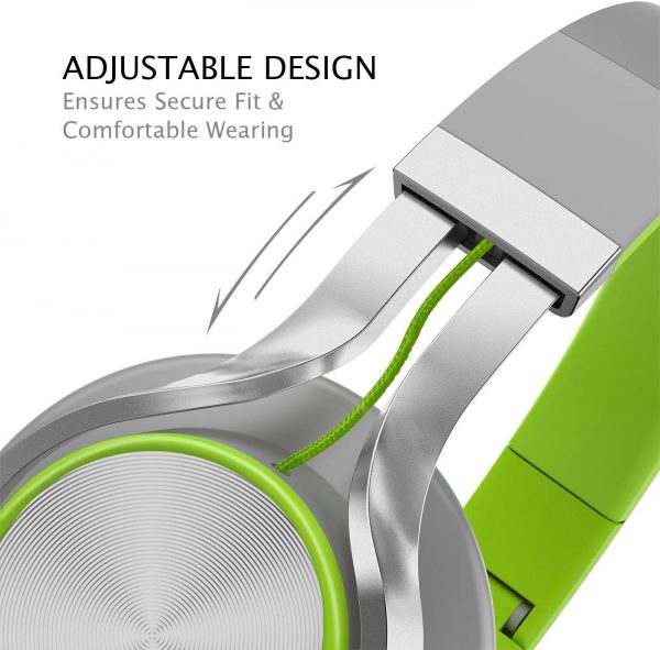AILIHEN C8 Foldable Wired Headphones with Microphone and Volume Control for Cellphones Tablets Smartphones Laptop Computer PC Mp3/4 (Gray/Green)