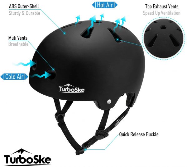 TurboSke Skateboard Helmet, BMX Helmet, Multi-Sport Helmet, Bike Helmet for Kids, Youth, Men, Women