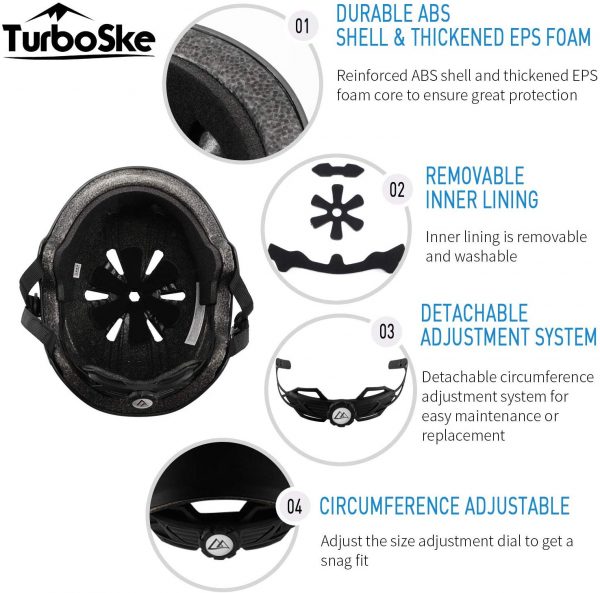 TurboSke Skateboard Helmet, BMX Helmet, Multi-Sport Helmet, Bike Helmet for Kids, Youth, Men, Women