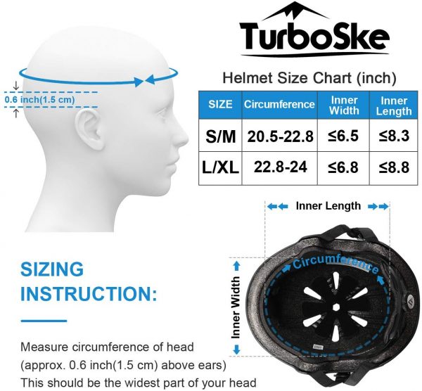 TurboSke Skateboard Helmet, BMX Helmet, Multi-Sport Helmet, Bike Helmet for Kids, Youth, Men, Women