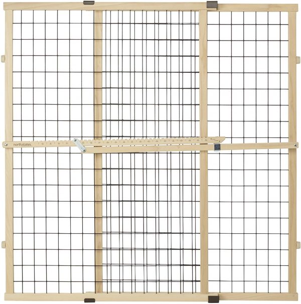 North States MyPet 37" Tall & 48" Wide Wire Mesh Gate: Simply Expand and Lock in Place. Pressure Mount. Fits 29.5"- 48" Wide (37" Tall, Sustainable Hardwood)